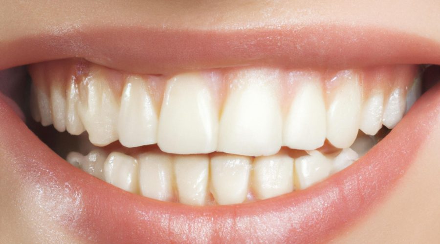 Primer plano detallado de una sonrisa con dientes blancos y sanos, destacando la salud e higiene bucodental